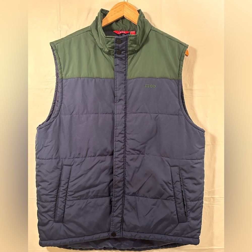 Izod Color Block Puffer Vest Blue/Green Sz Lg - Picture 1 of 7
